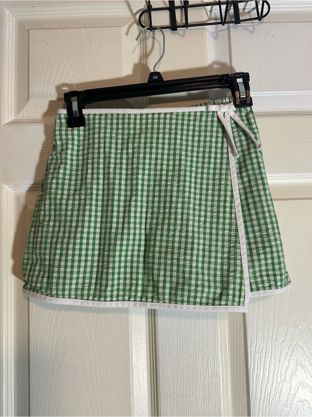 Little English Green Gingham Wrap Mini Skirt with White Trim